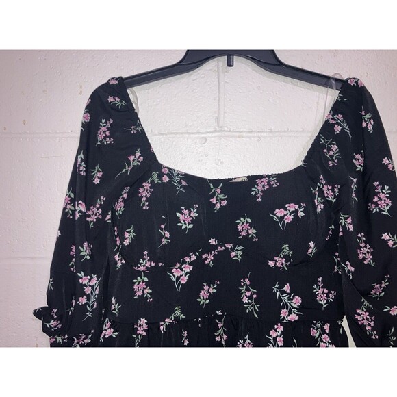 Inspired Heart Mini Dress Womens Size L Black Pink Floral - Picture 3 of 16